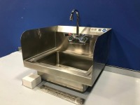 Stainless Hand Sink with Splashguards, Faucet, Drain, Mounting Hardware