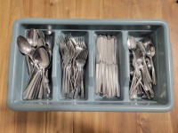 Misc Cutlery in Bin (Soup Spoons x 36, Forks x 36, Knives x 36, Teaspoons x 36)