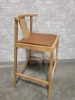 Solid Oak - Grey Fabric Chairs (6) Brown Leather Stools (2) - Lot of 8 - 6
