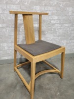 Solid Oak - Grey Fabric Chairs (6) Brown Leather Stools (2) - Lot of 8