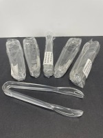 7" Clear Plastic Ice Tongs - Lot of 6
