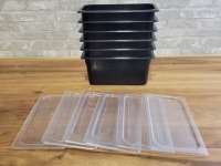 Cambro 1/3 Size 6" Deep Black Poly Inserts with Clear Lids - Lot of 6 (12 Pcs)