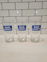Bud Light 7" Beer Glasses - Lot of 3