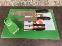 Green Cutting Board and Knives - Lot of 6 Pieces