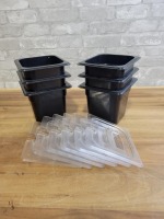 Cambro Black Poly 1/6 Inserts 6" Depth with Lids - 12 Pieces
