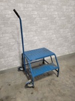 Blue 2 Step Stool on Wheels with Handle (24"Wx16"Dx20"H)