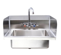 Wall Mount Hand Sink with Side Splashes, Faucet and Drain, Omcan 44586