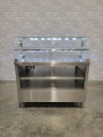 Stainless Steel Display - 2 AWP Wyott Warmers and Curved Sneeze Guard, 2 Dry Dispay Shelves