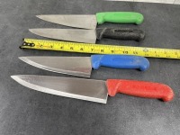 Green, Black, Blue, Red Chef's Knives - Lot of 4