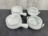 Plain White Chilli and French Onion Bowls with Lids - Lot of 4 (6 Pieces)