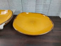 Dudson 11-3/8" x 10-5/8" Mustard "Wobbly" Bowls, New, Made in England - Lot of 3