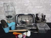 Lot of Assorted Kitchen Tools, Canisters, Utensils