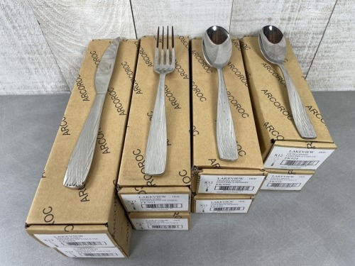 Arcoroc Lakeview Heavyweight Dinner Knives and Forks, Dessert and Tea Spoons - Lot of 96 Pieces