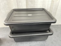 21" x 15" x 7" Black Tote Boxes with Lids, New - Lot of 2 (4 Pieces)