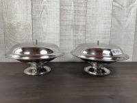 Stainless Compote Dishes with Lids - Lot of 2 (4 Pieces)