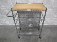 Rolling Cutting Board Cart with Wine Rack Shelves