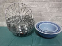 Misc Lot of Bread Baskets Blue Mixing Bowls