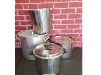 Lot of 3 Stock Pots and One Steel Pail