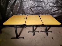 Lot of 3 Yellow Tables (47.5" long x 29.5" high) (2 - 23.5" wide, 1 - 29.5")